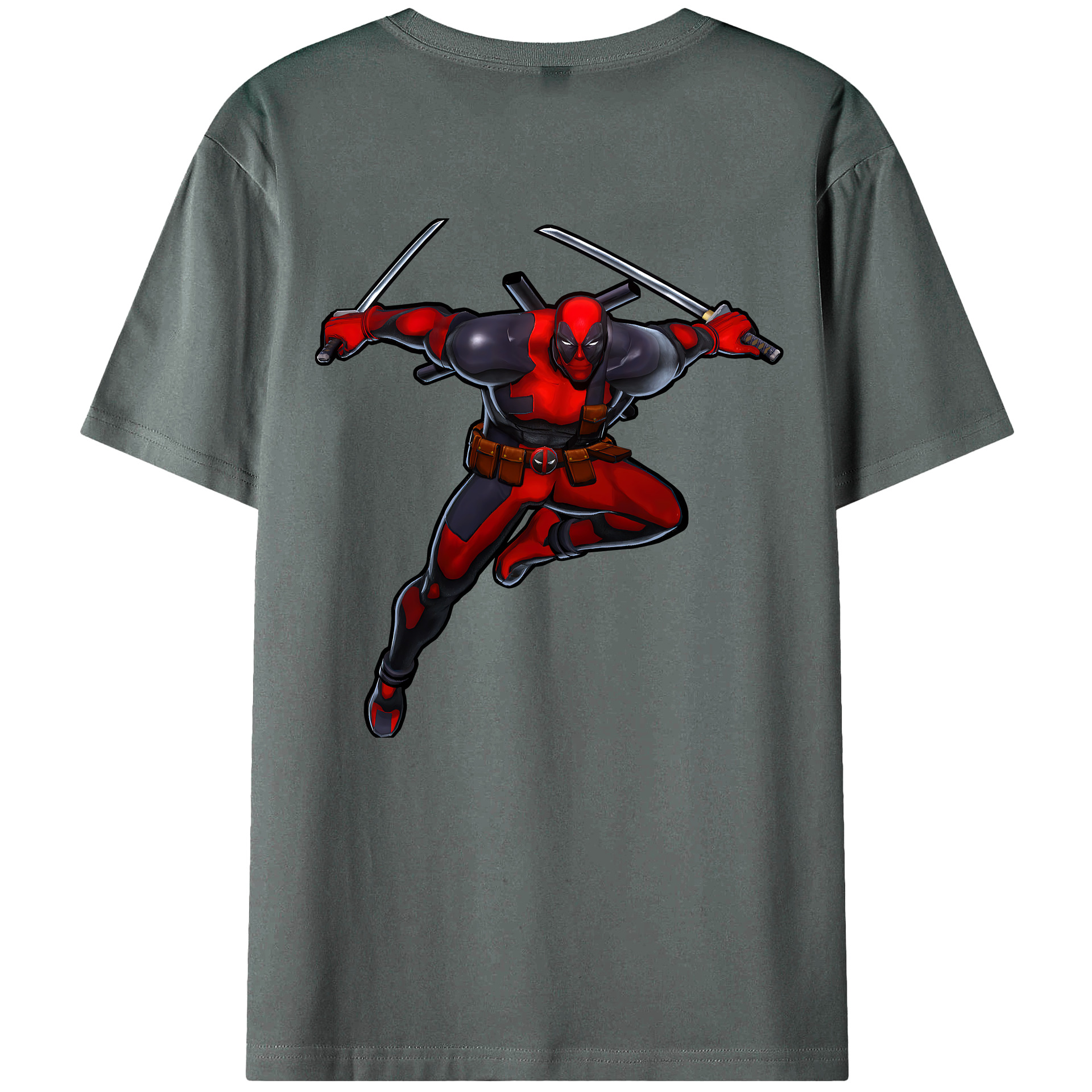 （画像用） Deadpool デッドプール 綿100％ メンズ半袖Tシャツ（バックプリント） 通気性